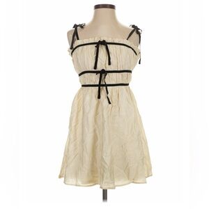 NWT Thirty Thirty Cream Mini Dress with Black Velvet Bow Accent Straps Medium